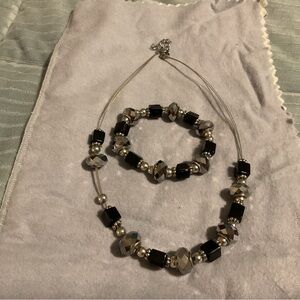 Elegant Silver and Black Necklace Set